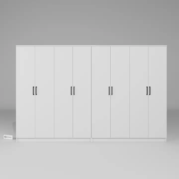 Kardelen Serisi Mat Beyaz 8 Kapaklı 10 Raflı 280 Cm Elbise Dolabı - Gardırop Seti