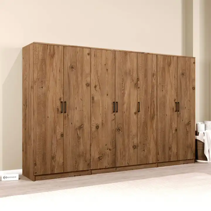 Kardelen Serisi Atlantik Çam 7 Kapaklı 13 Raflı 280 Cm Elbise Dolabı - Gardırop Seti