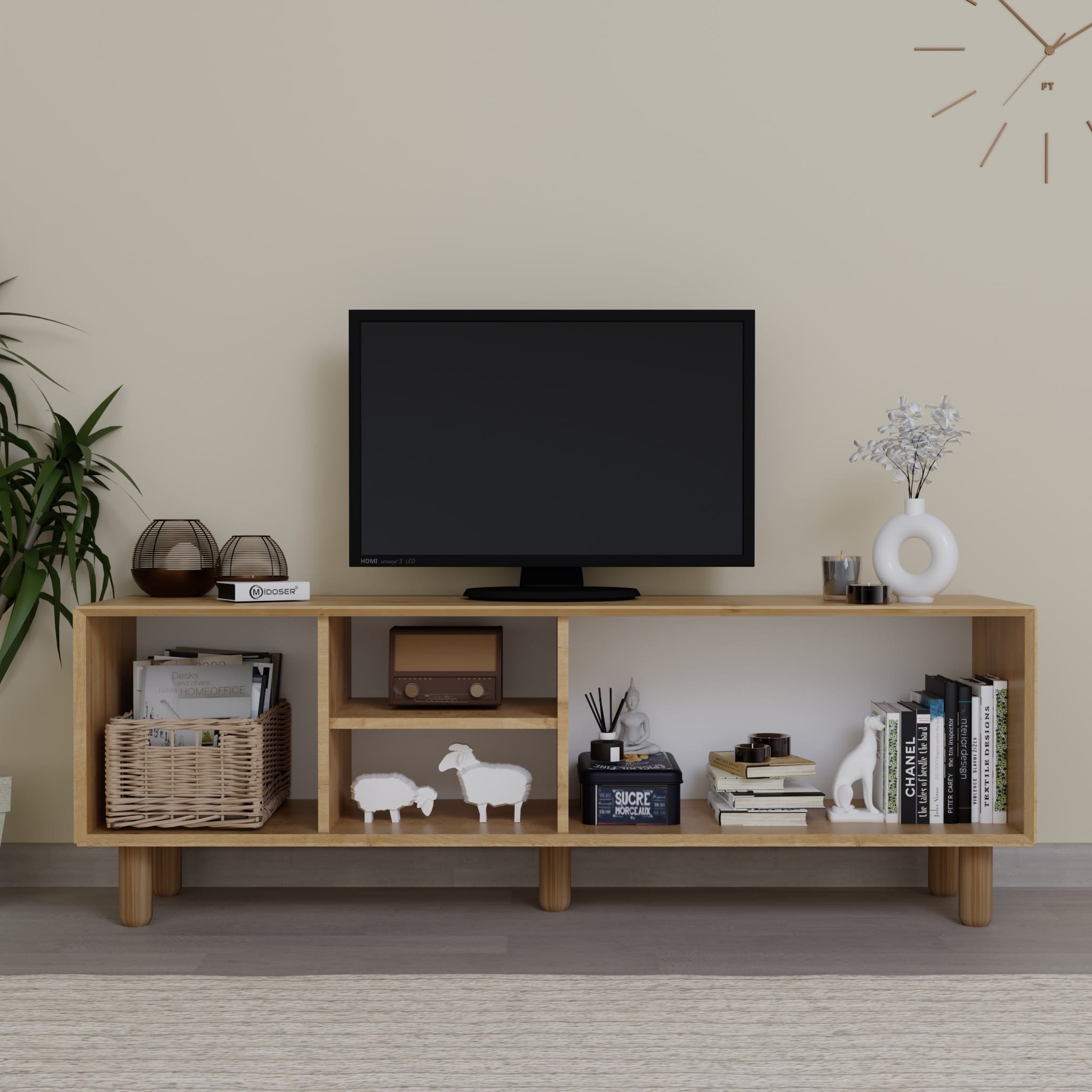 Bohem Serisi Natura Ceviz-Meşe Pvc Hasır Desen Tv Ünitesi