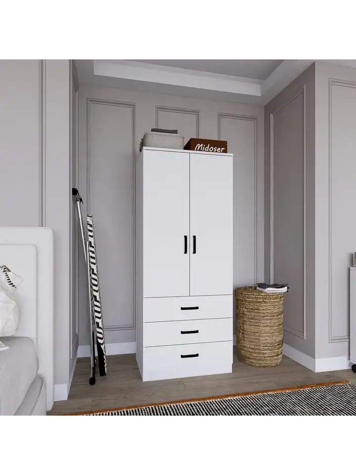 Easy Mat Beyaz 2 Kapılı 3 Çekmeceli Gardırop