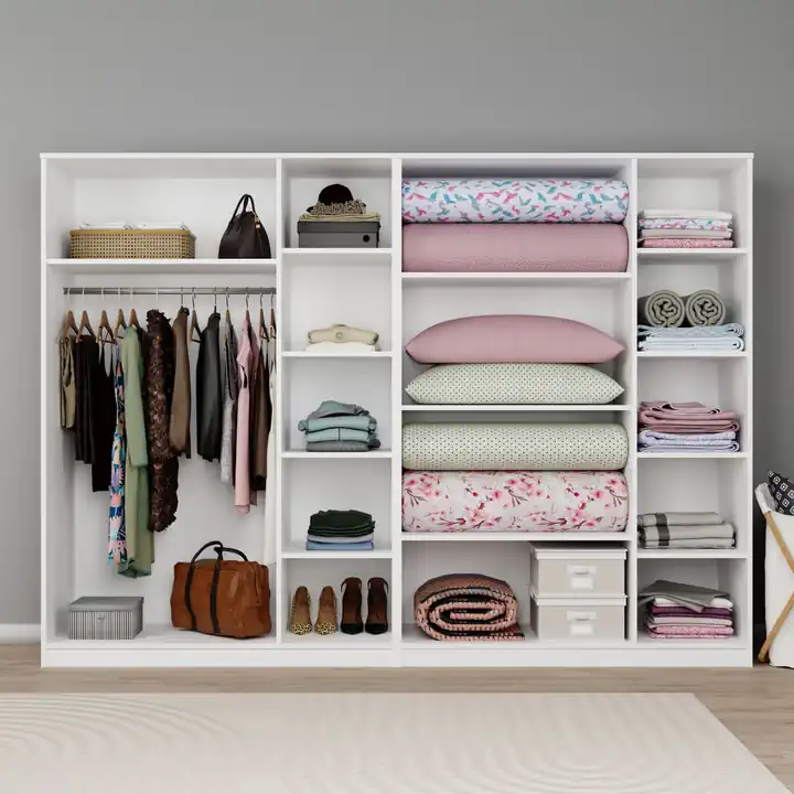 Lucas 6 Kapaklı,15 Raf Bölmeli Yüklük & Askılıklı Geniş Elbise Dolabı-Gardırop Beyaz 190x270 cm