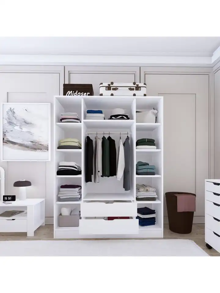 140 Cm Mat Beyaz 4 Kapılı 2 Çekmeceli Elbise Dolabı - Gardırop