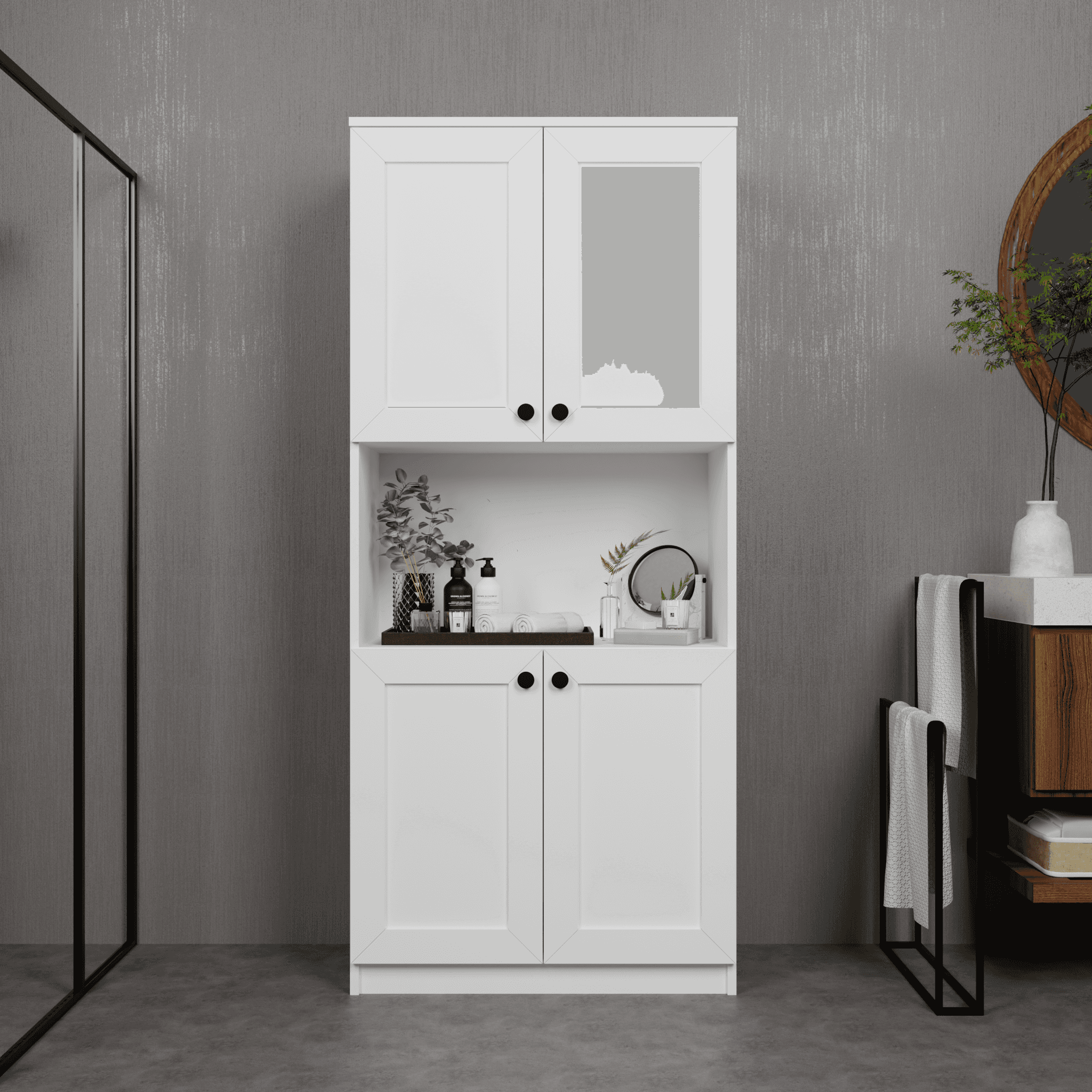 Lucas 4 Kapaklı Çok Amaçlı Dolap, Çok Amaçlı Banyo, Mutfak Ve Mikrodalga Fırın Dolabı - Beyaz