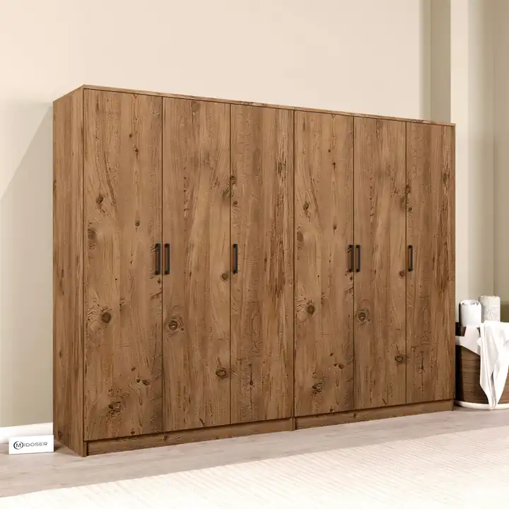 Kardelen Serisi Atlantik Çam 6 Kapaklı 10 Raflı 240 Cm Elbise Dolabı-Gardırop Seti