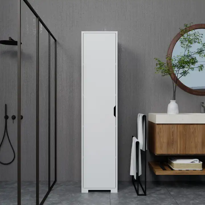 Duru 40 Cm Mat Beyaz 5 Raflı Kiler Tek Kapılı Banyo Ve Elbise Dolabı Gardırop
