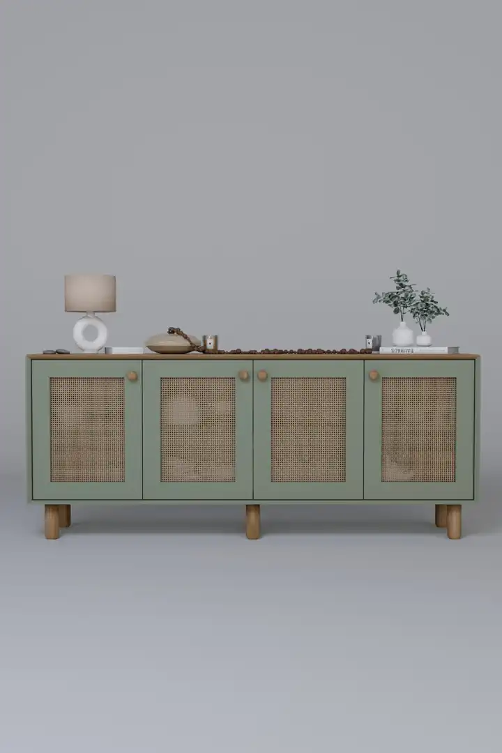 Bohem Serisi Natura Pvc Hasır Desen Yeşil Konsol