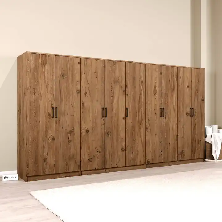 Kardelen Serisi Atlantik Çam 9 Kapaklı 14 Raflı 340 Cm Elbise Dolabı - Gardırop Seti