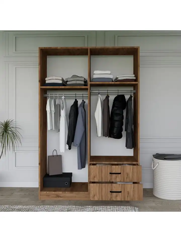 Yaman Çam 4 Kapılı 2 Çekmeceli Elbise Dolabı - Gardırop