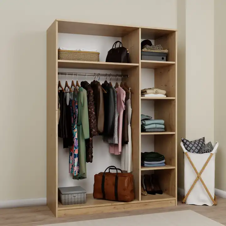 Lucas 3 Kapaklı, 6 Raf Bölmeli, Askılıklı Geniş Elbise Dolabı, Gardırop – Safir Meşe