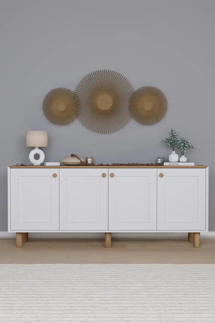 Bohem Serisi Natura Mat Beyaz - Açık Ceviz Konsol