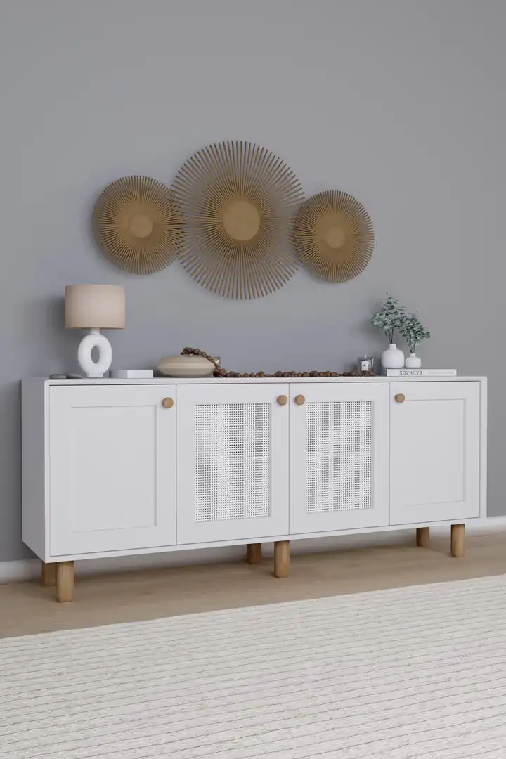 Bohem Serisi Natura 2 Kapak Pvc Hasır Desen Mat Beyaz Konsol