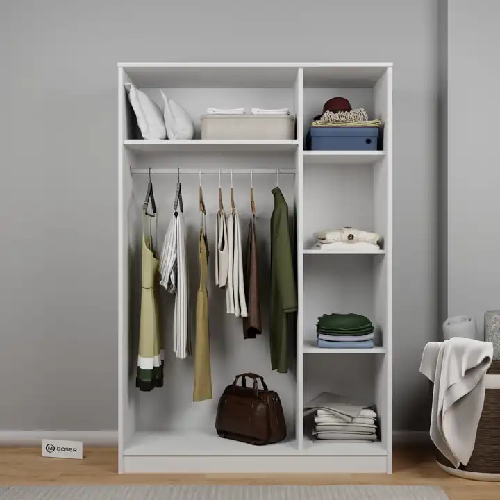 Kardelen Serisi Mat Beyaz 3 Kapaklı 5 Raflı 120 Cm Elbise Dolabı