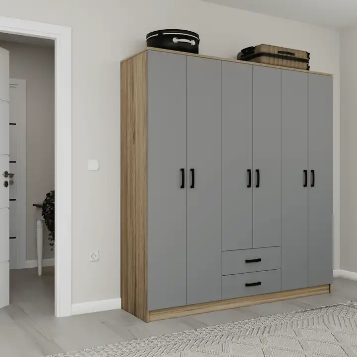 Yaman Luna-Keçe 6 Kapaklı 2 Çekmeceli Gardırop