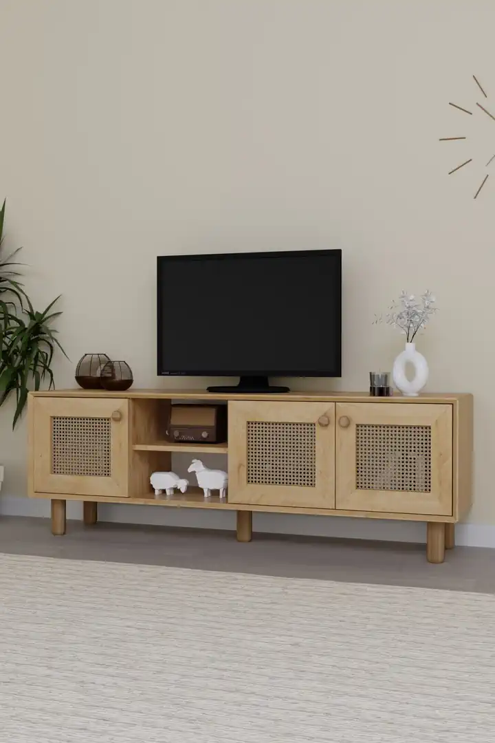 Bohem Serisi Natura Ceviz-Meşe Pvc Hasır Desen Tv Ünitesi
