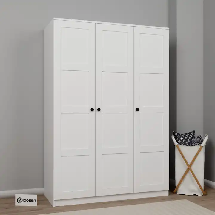 Lucas 3 Kapaklı, 6 Raf Bölmeli, Askılıklı Geniş Elbise Dolabı, Gardırop – Beyaz