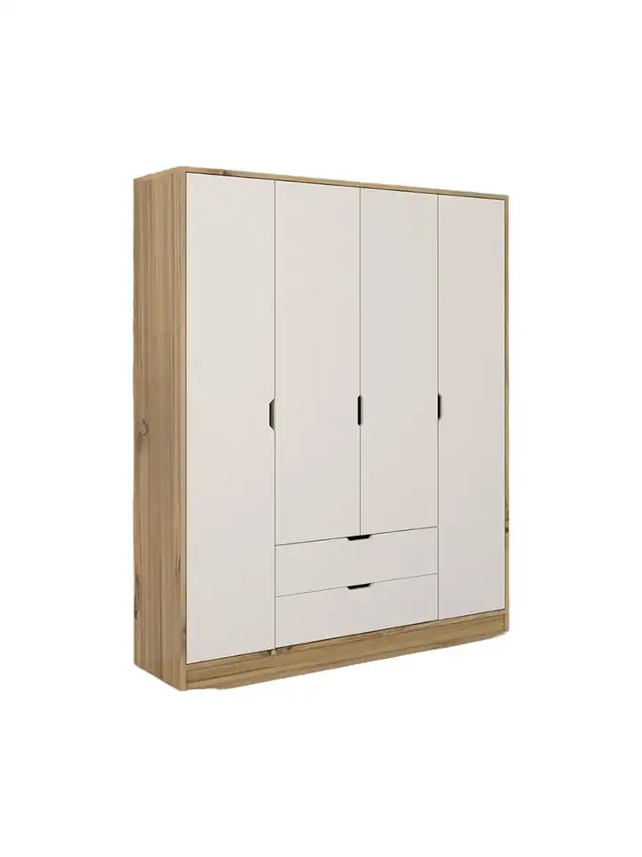 Nisan Açık Ceviz-beyaz 140 Cm 4 Kapılı 2 Çekmeceli Elbise Dolabı - Gardırop