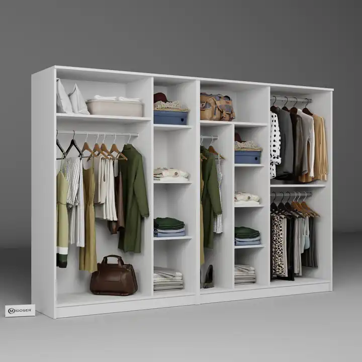 Kardelen Serisi Beyaz 7 Kapaklı 10 Raflı 260 Cm Elbise Dolabı - Gardırop Seti