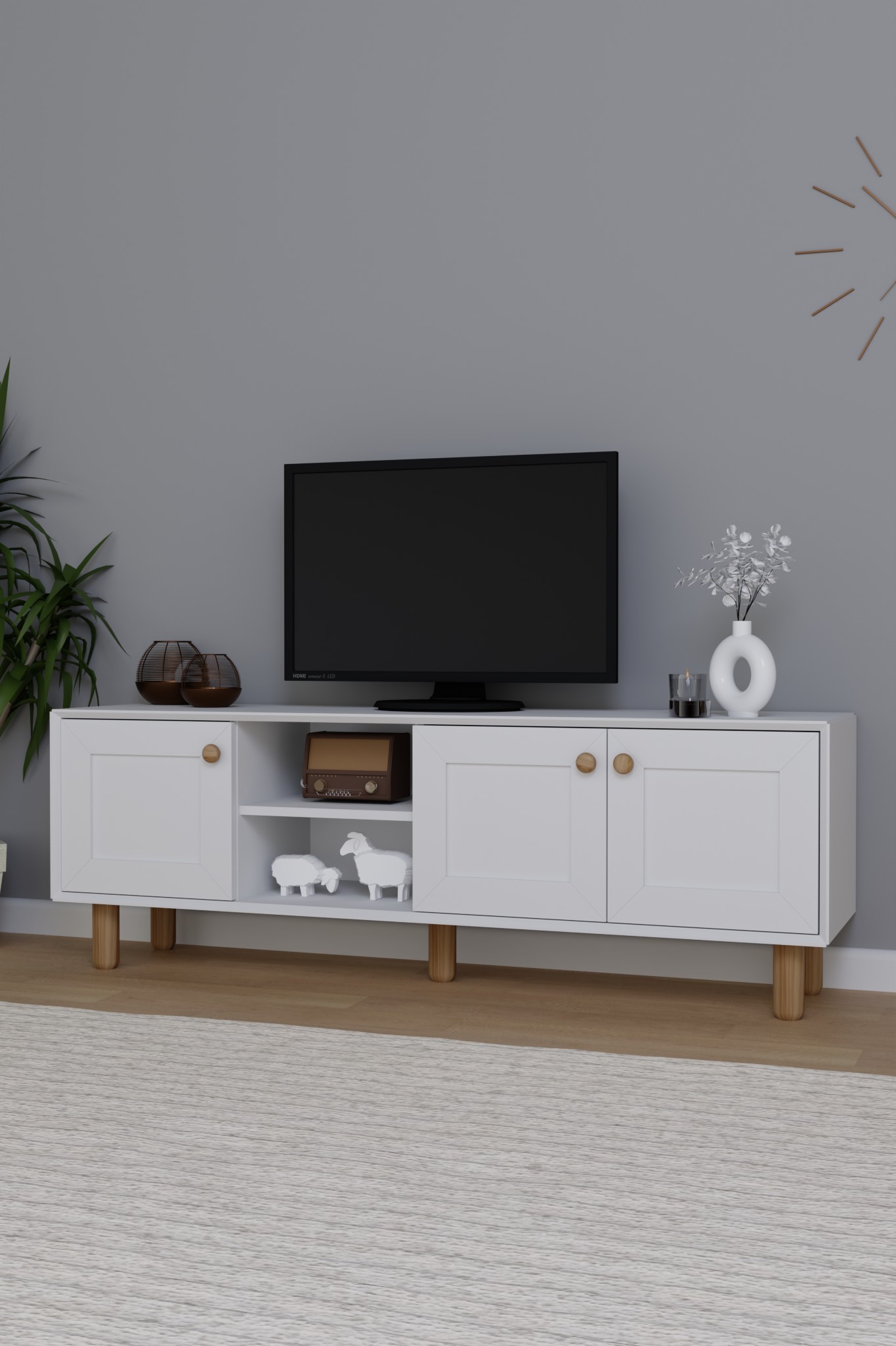 Bohem Serisi Natura Mat Beyaz Tv Ünitesi