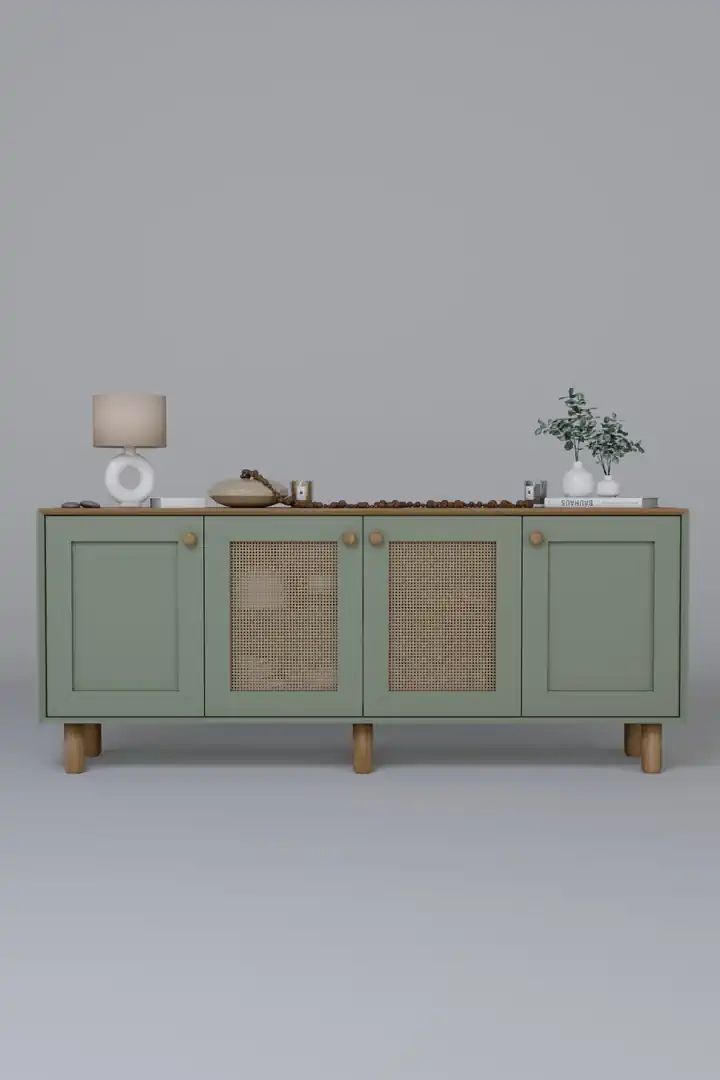 Bohem Serisi Natura 2 Kapak Pvc Hasır Desen Yeşil Konsol