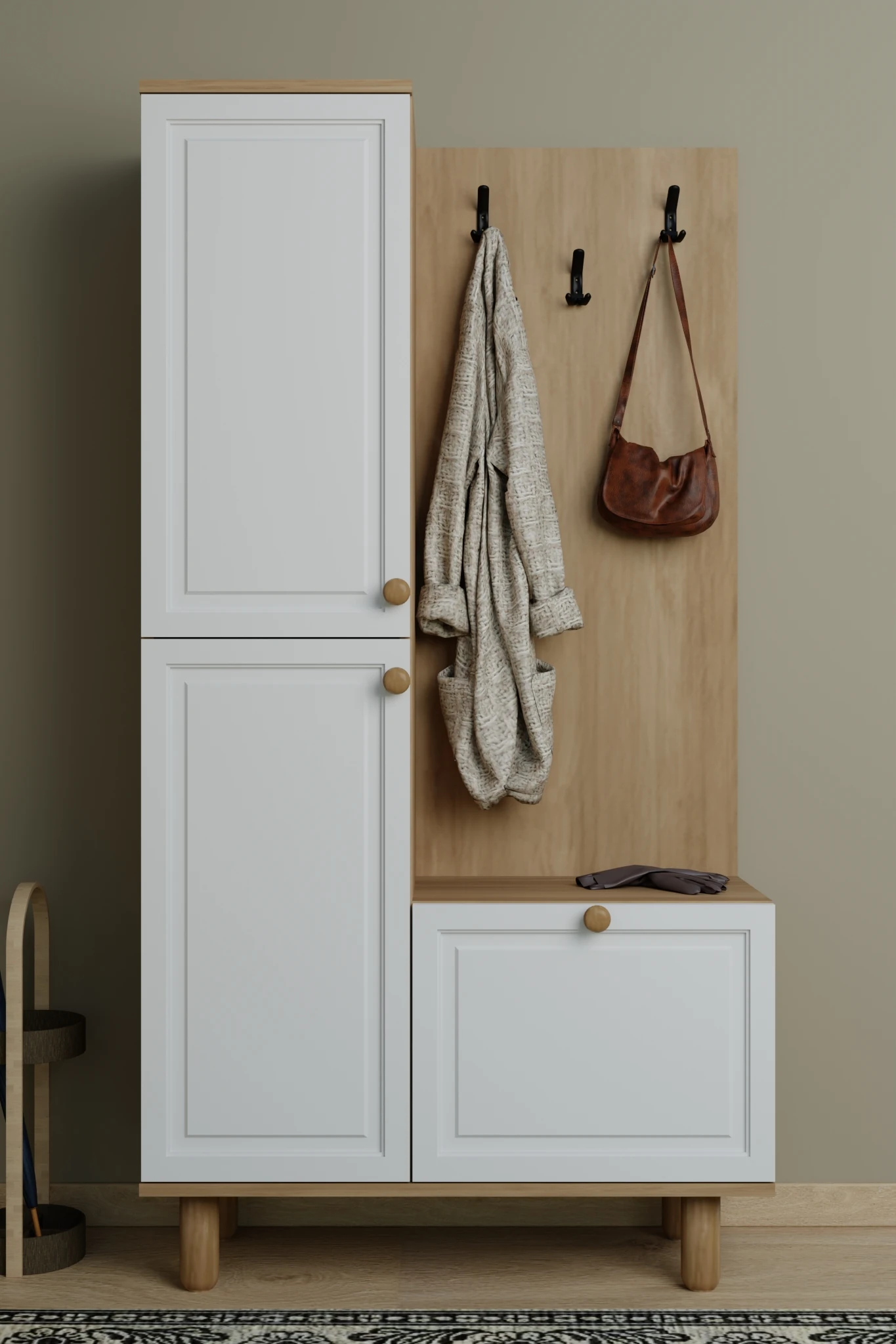 Forma Membran Kapaklı Portmanto 6 Raflı Askılıklı Ayakkabılık Raflı Vestiyer Beyaz - Meşe