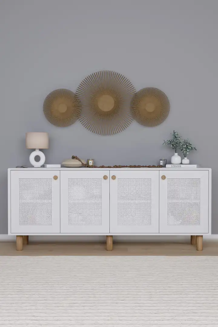 Bohem Serisi Natura Pvc Hasır Desen Mat Beyaz Konsol