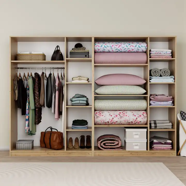 Lucas 6 Kapaklı,15 Raf Bölmeli Yüklük & Askılıklı Geniş Elbise Dolabı-Gardırop Safir Meşe 190x270 cm