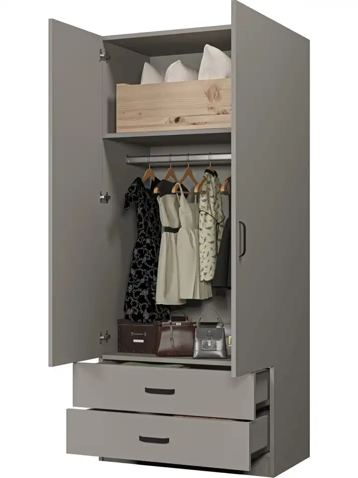 Yaman 80 cm Luna 2 Kapaklı 2 Çekmeceli Elbise Dolabı - Gardırop