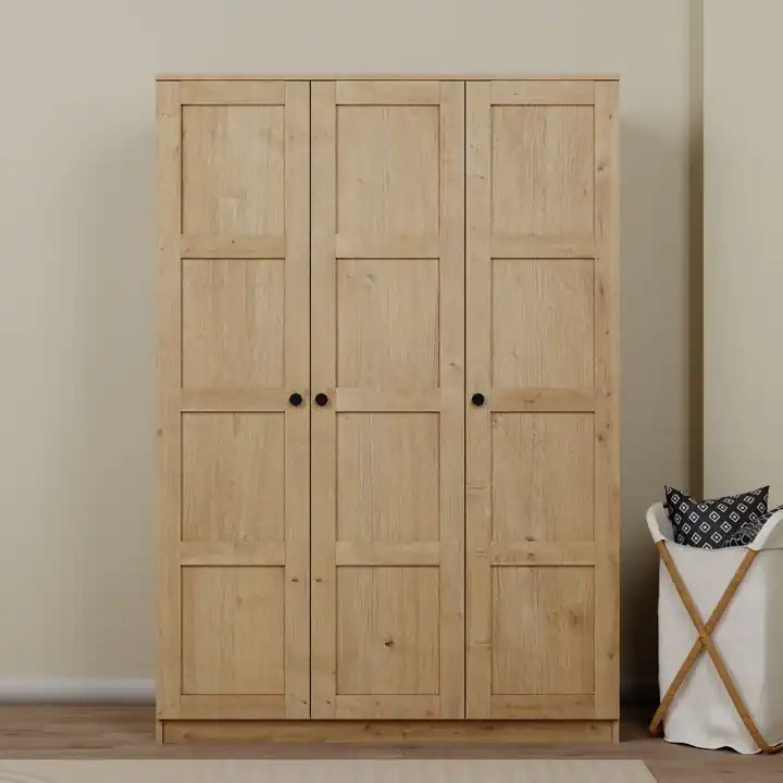 Lucas 3 Kapaklı, 6 Raf Bölmeli, Askılıklı Geniş Elbise Dolabı, Gardırop – Safir Meşe