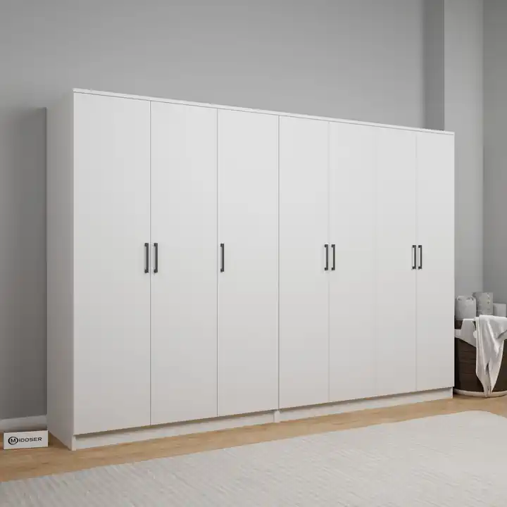 Kardelen Serisi Beyaz 7 Kapaklı 10 Raflı 260 Cm Elbise Dolabı - Gardırop Seti