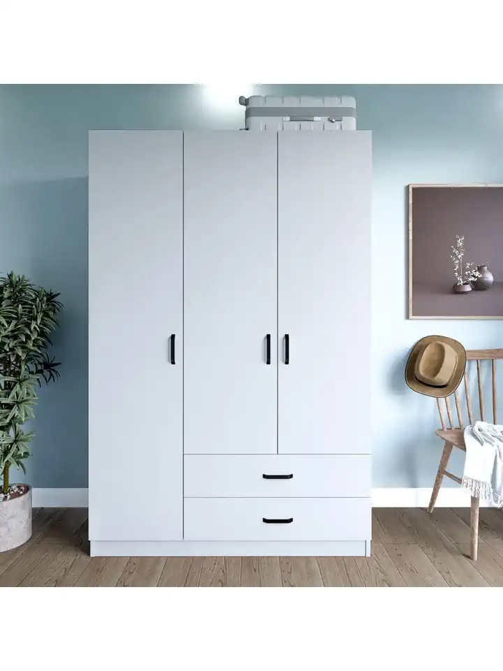 Yaman Mat Beyaz 3 Kapılı 2 Çekmeceli Elbise Dolabı-Gardırop
