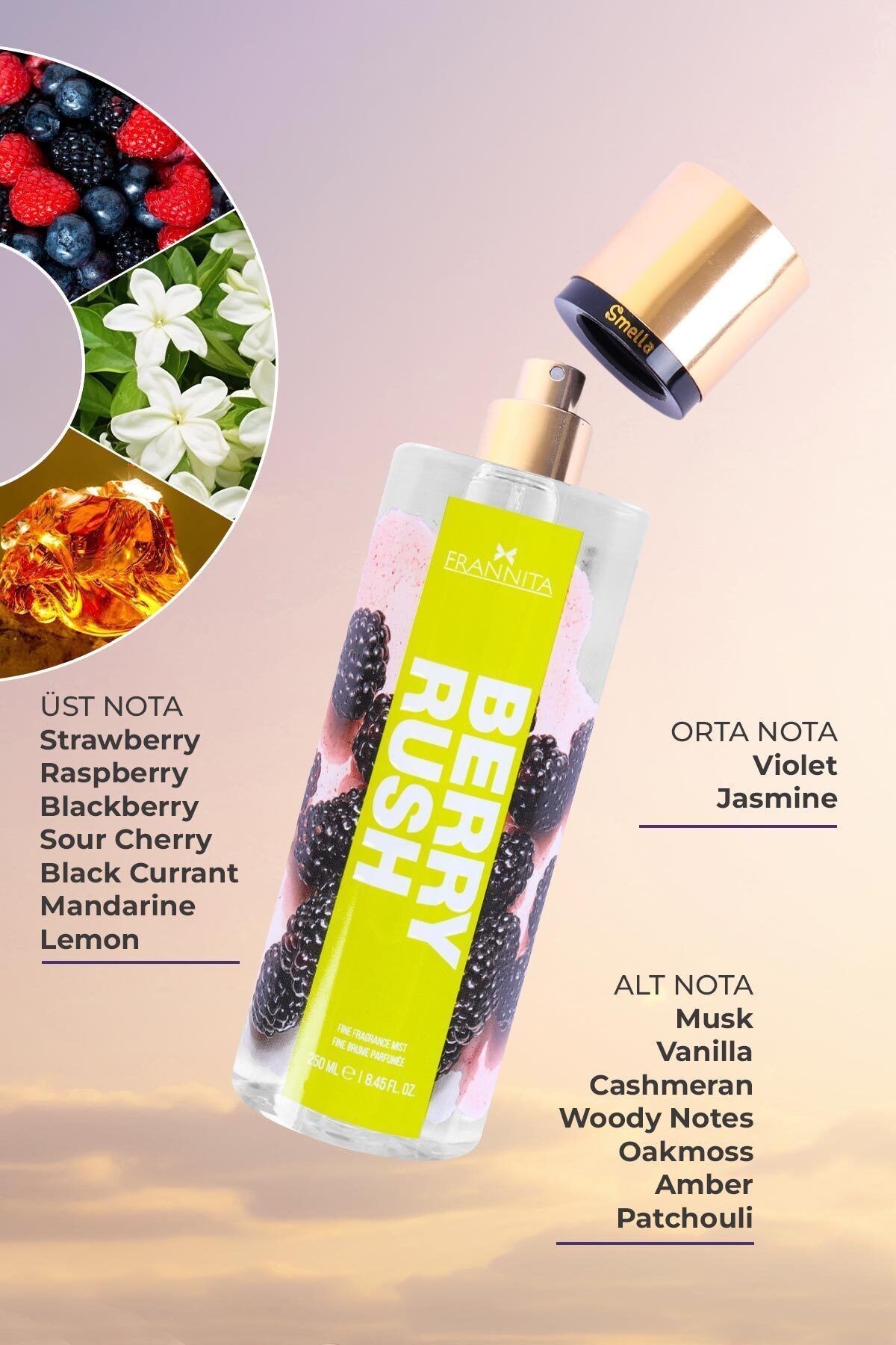 Berry Rush Parfümlü Kadın Vücut Spreyi Vücut Kokusu Vücut Misti Body Mist Spray 250ml