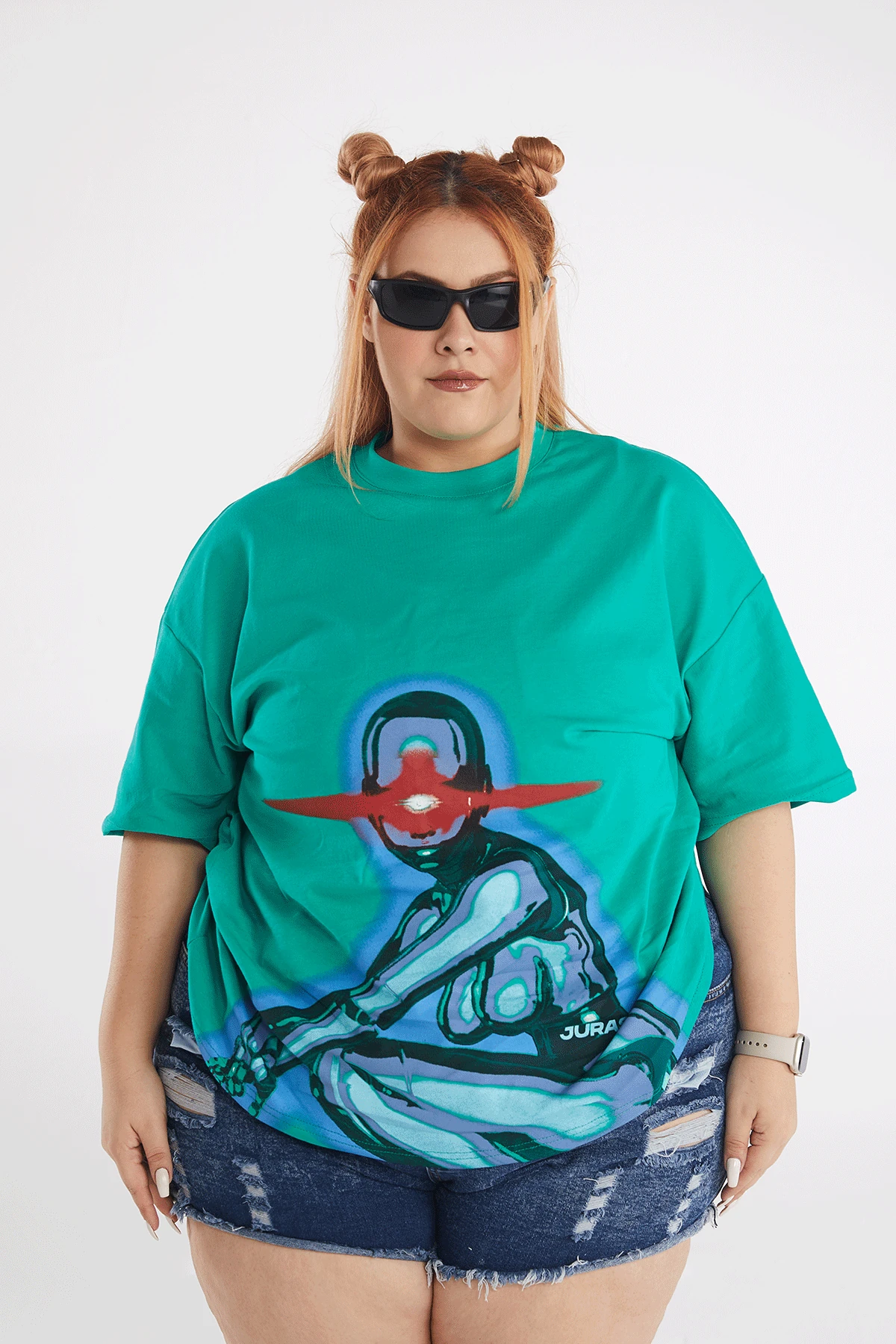 Kadın Green Spect Baskılı Kısa Kollu Oversize T-shirt