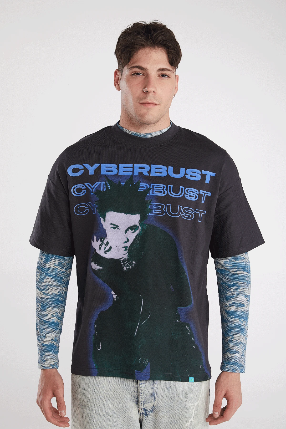 Erkek Yılan Derisi Desenli Super Crop T-shirt Altı Bluz