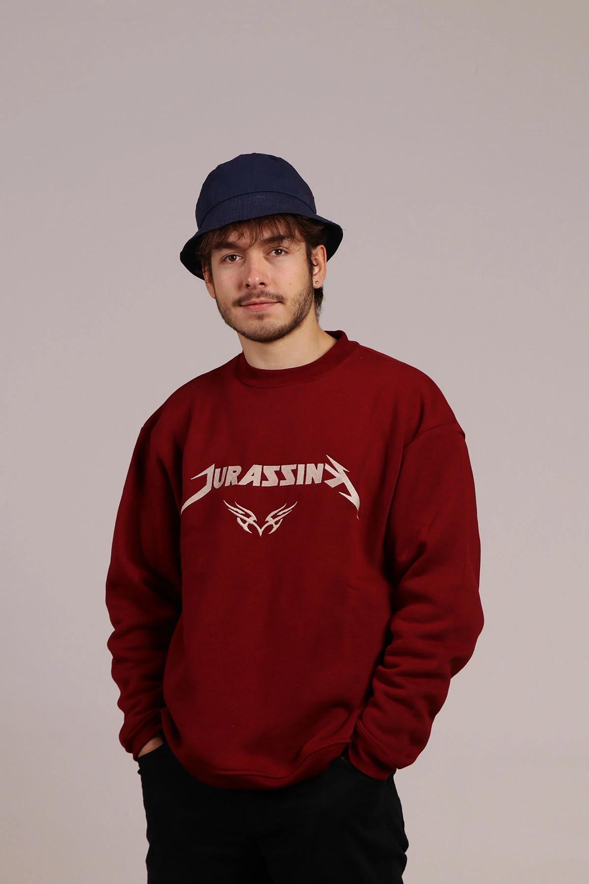 Erkek Nakış İşlemeli Bisiklet Yaka Sweatshirt