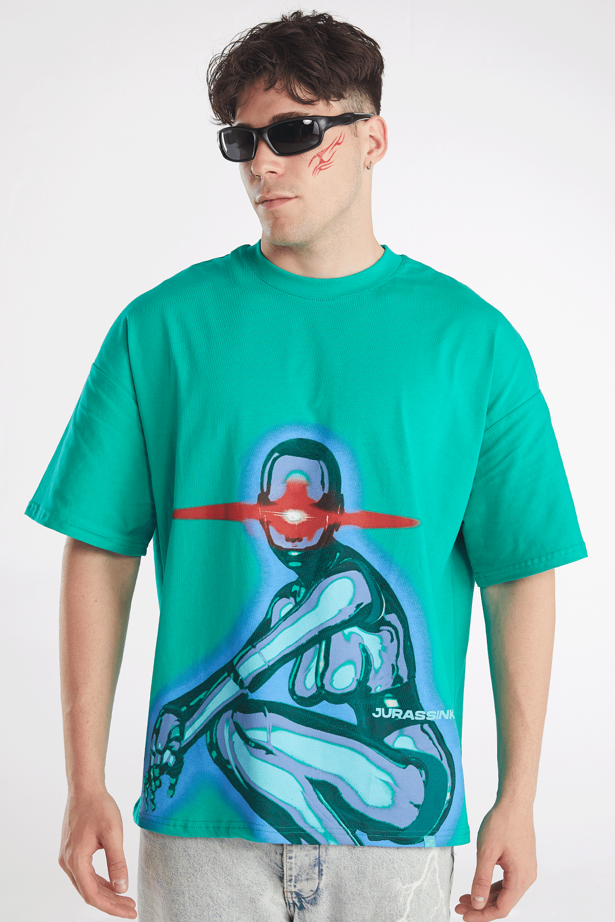 Erkek Green Spect Baskılı Kısa Kollu Oversize T-shirt