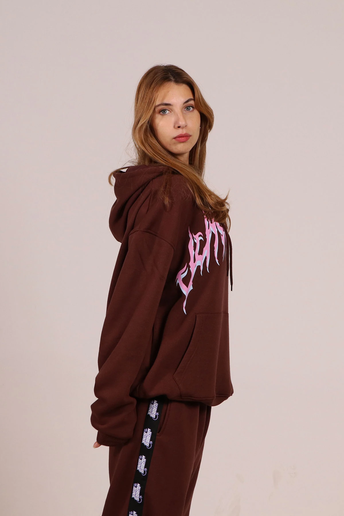 Kadın Baskılı Kapüşonlu Sweatshirt