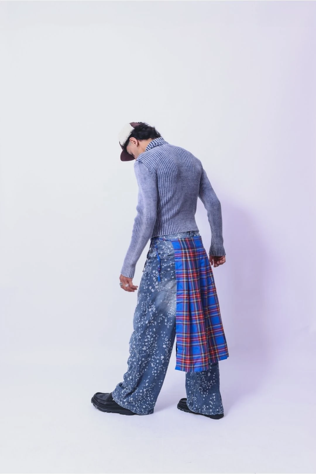 Kobalt Mavi Ekose Erkek Layer Kemer