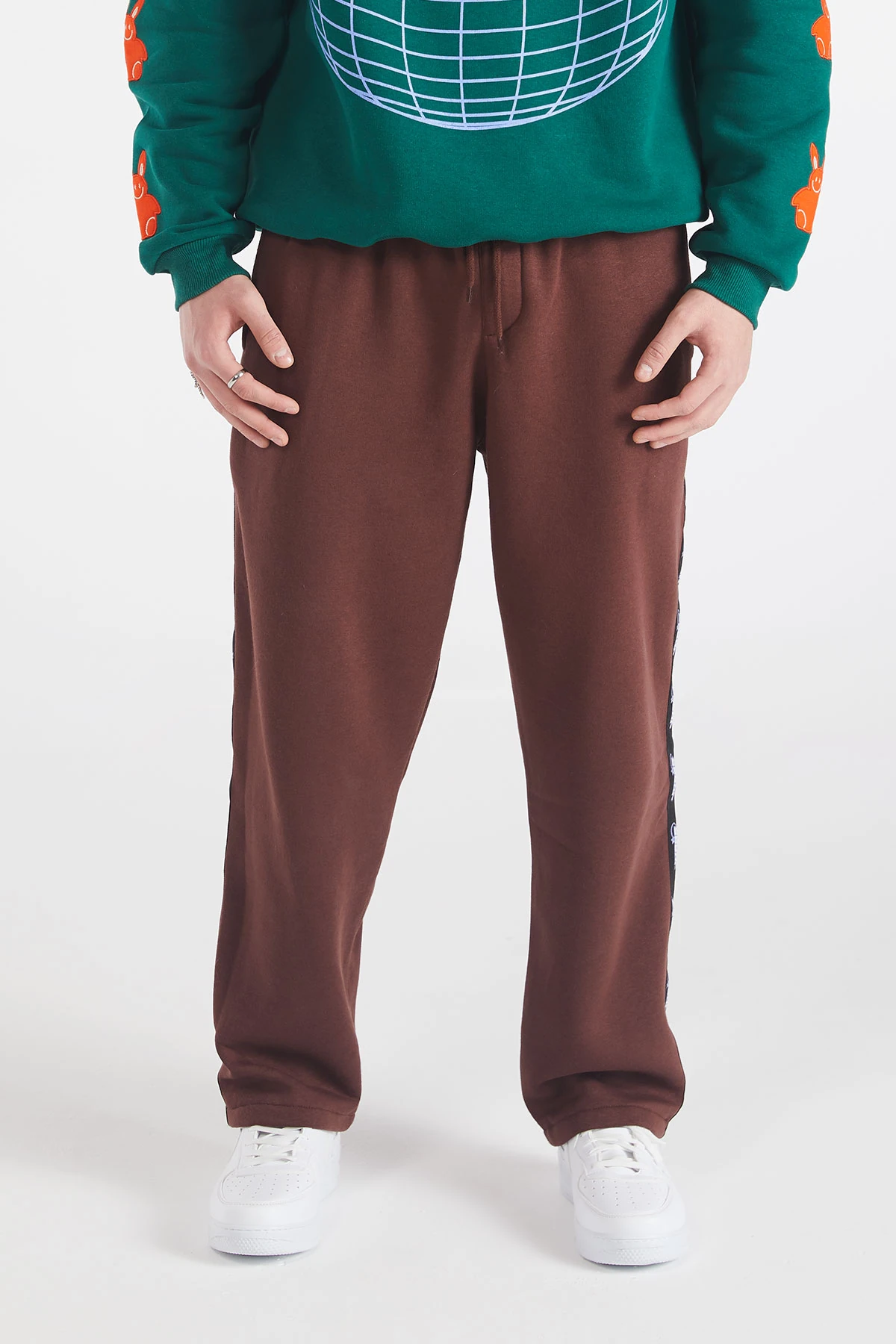 Erkek Kahverengi Şeritli Wide Leg Eşofman Altı