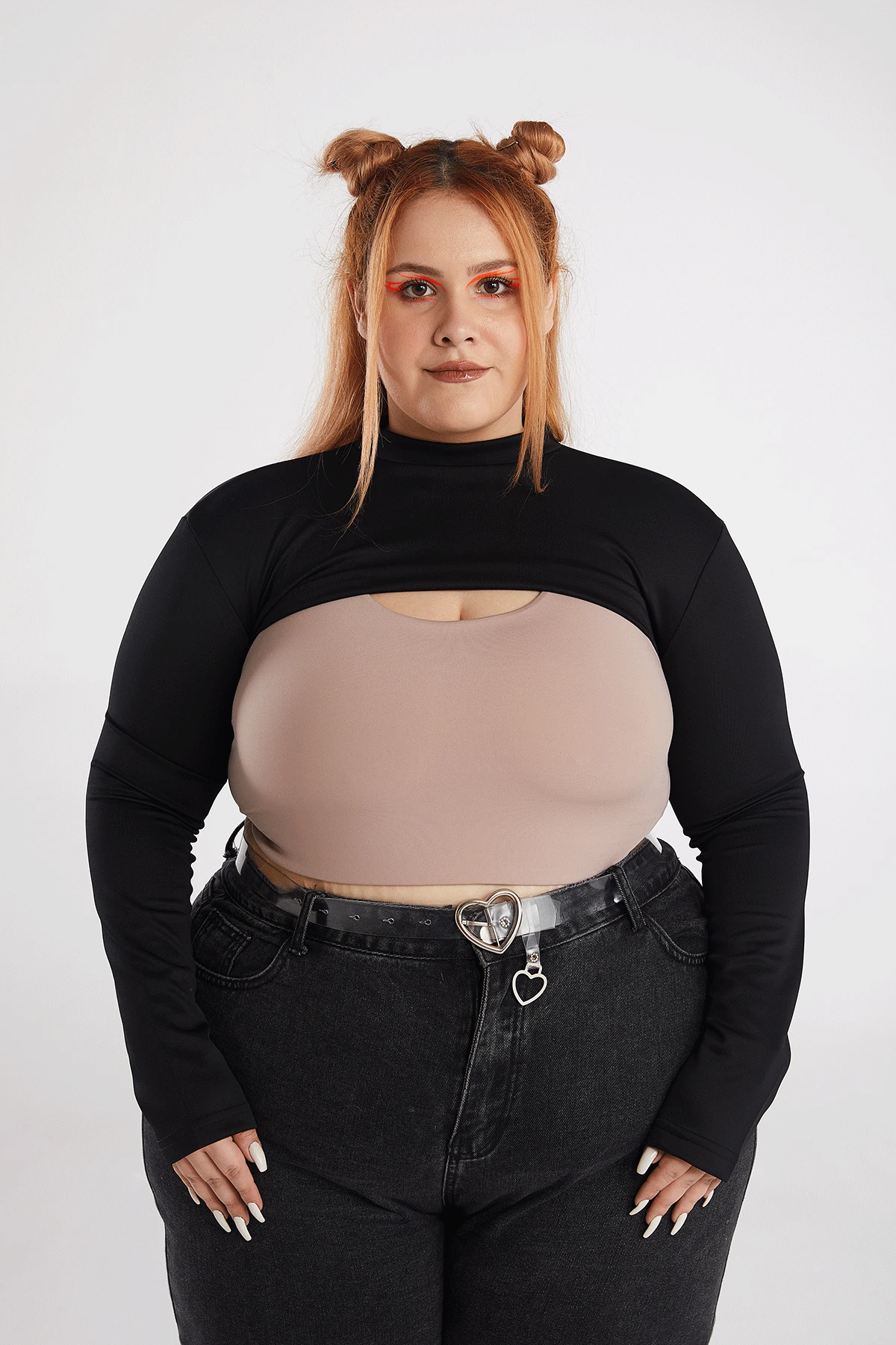 Kadın Siyah JR Baskılı Super Crop T-shirt Altı Bluz