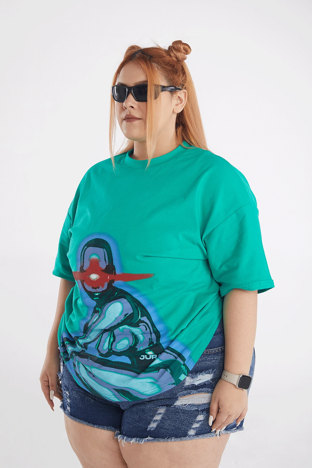 Kadın Green Spect Baskılı Kısa Kollu Oversize T-shirt