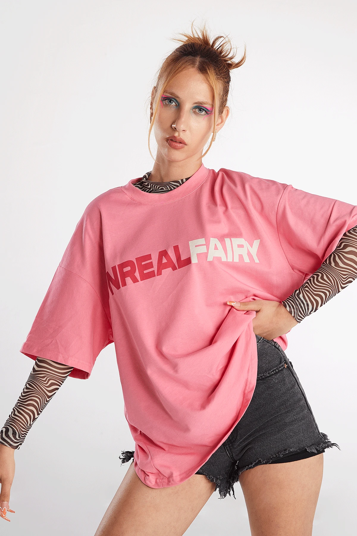 Kadın Tül Zebra Desenli Super Crop T-shirt Altı Bluz