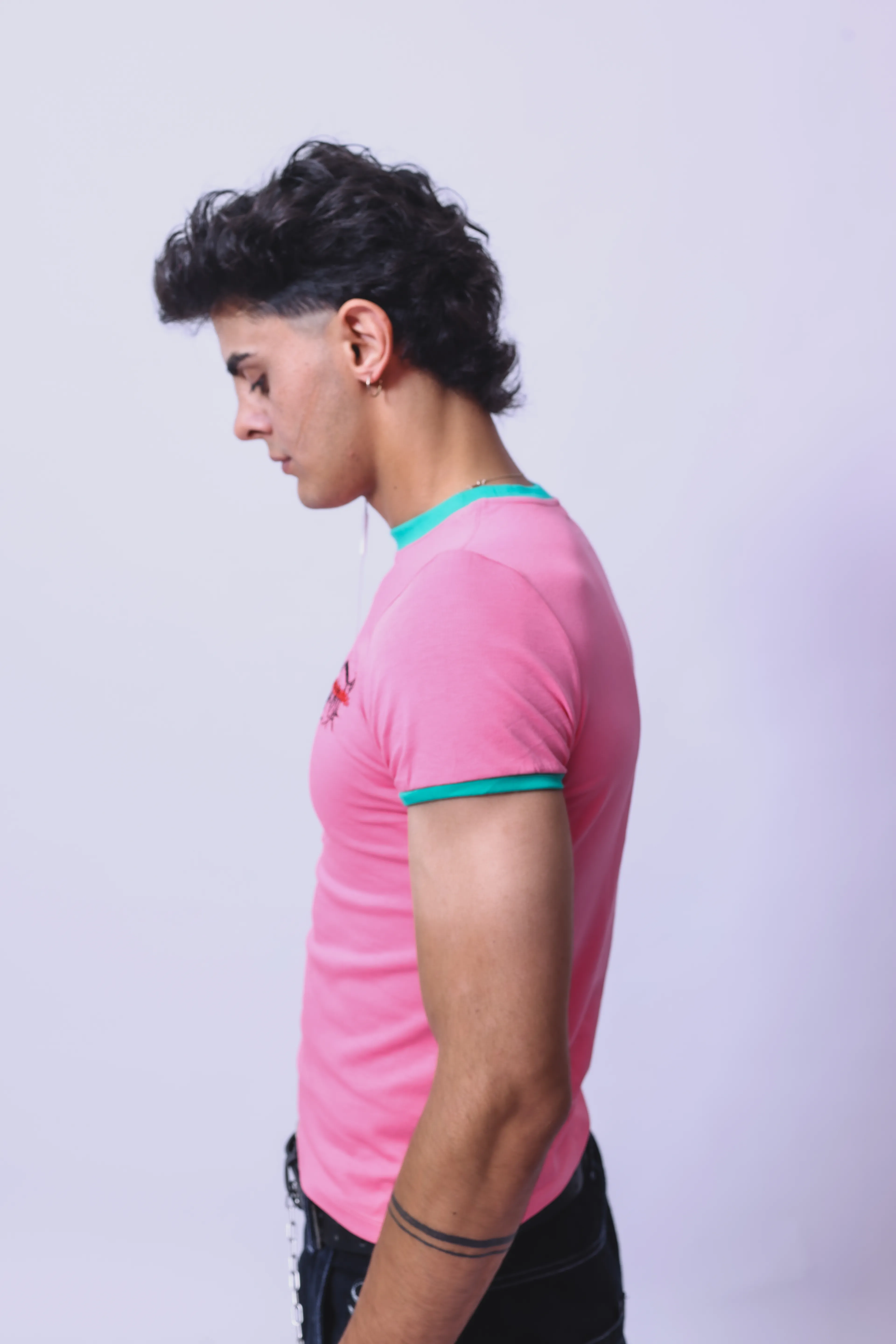 Astra Nakışlı Pembe Kısa kollu Basic Erkek T-shirt