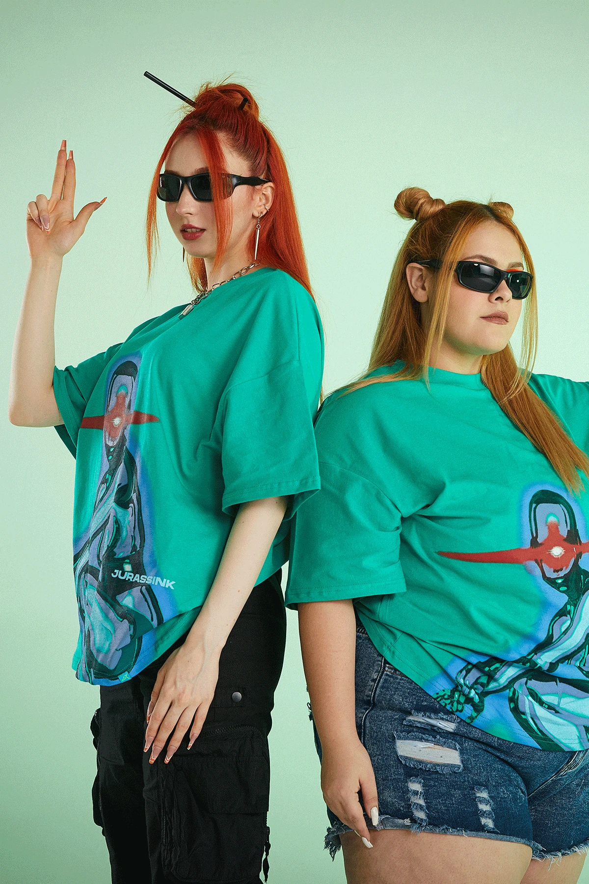 Kadın Green Spect Baskılı Kısa Kollu Oversize T-shirt