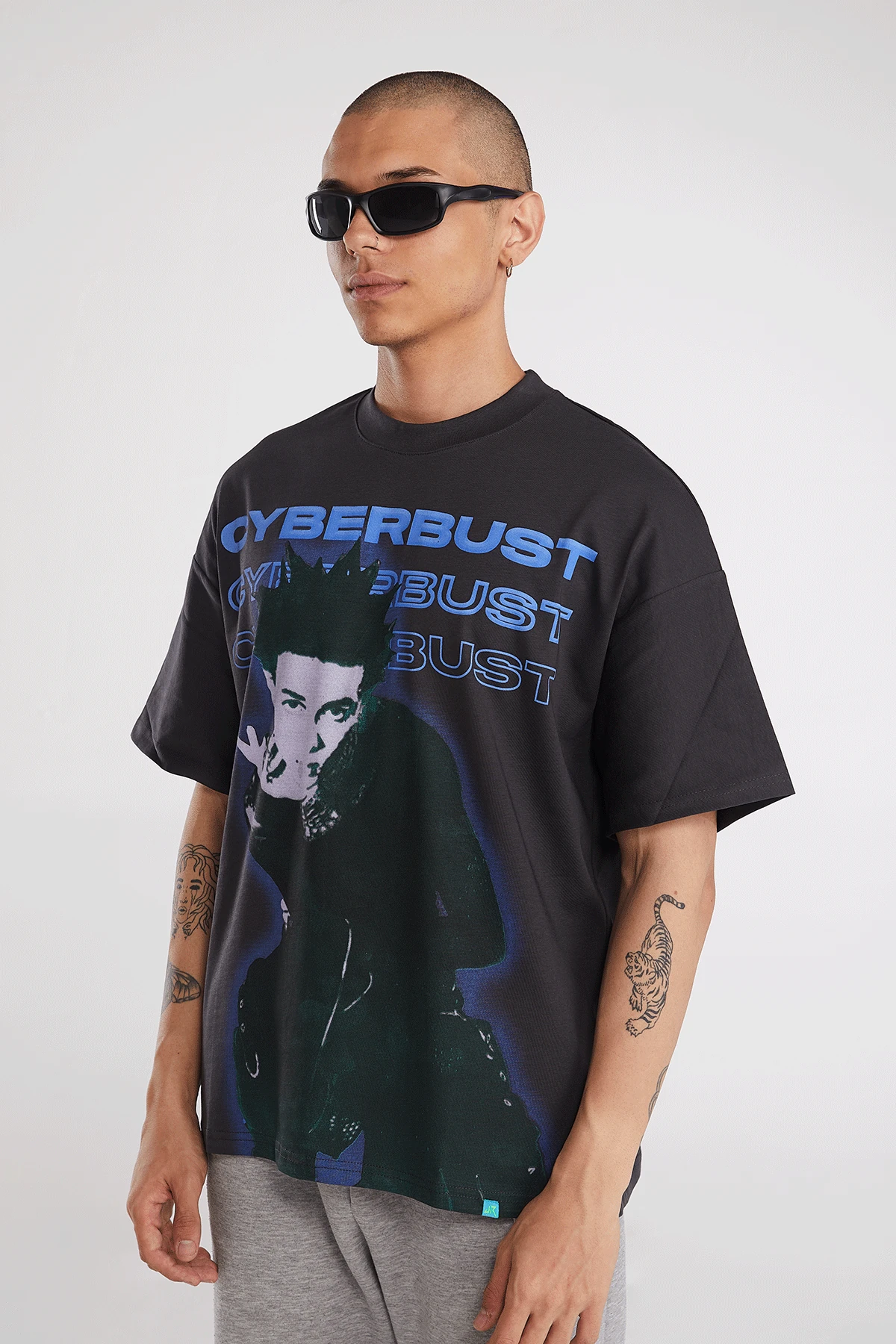 Erkek Cyber Junky Baskılı Kısa Kollu Oversize T-shirt
