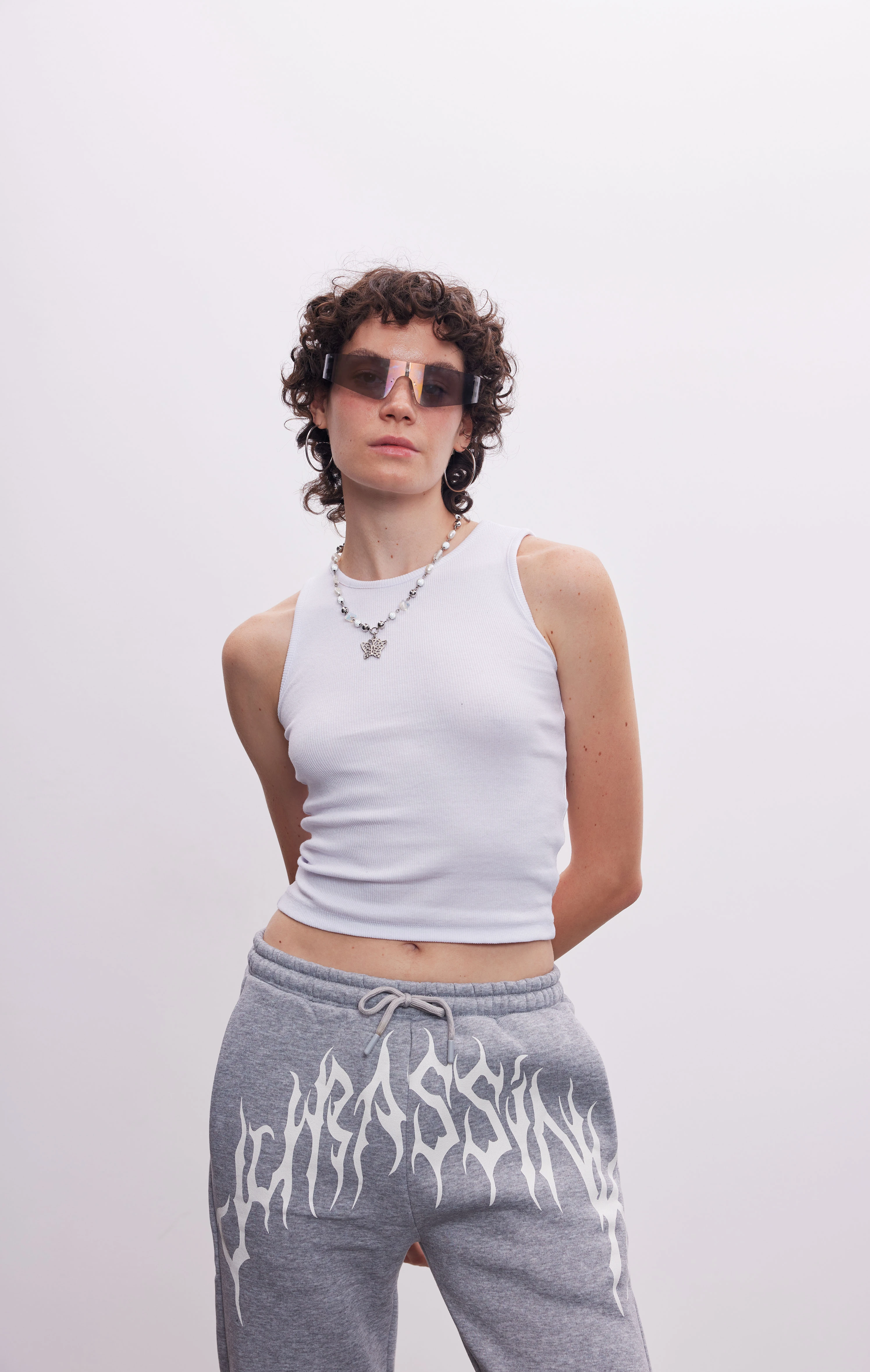 Kadın JR Baskılı Gri Straight Fit Pantolon