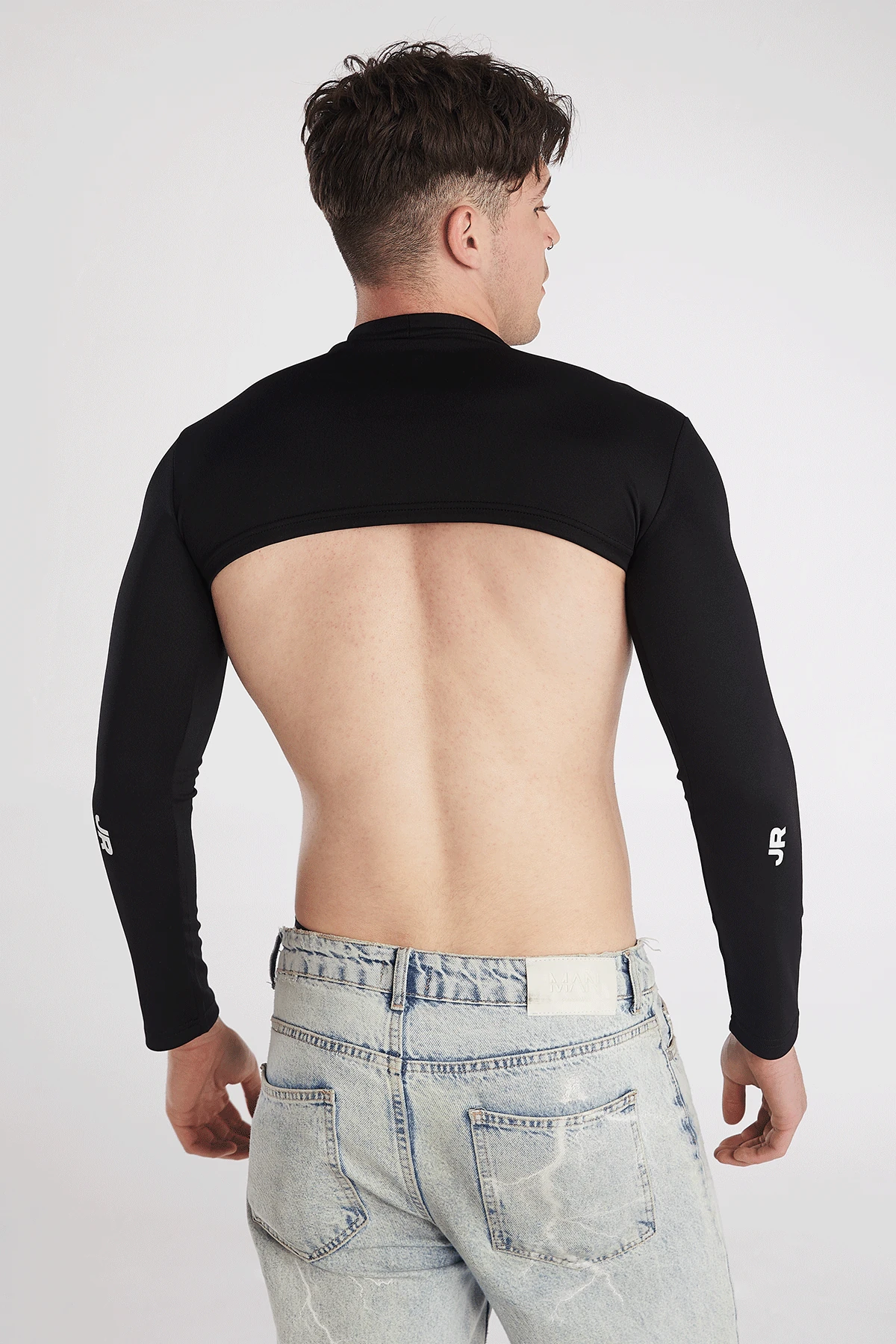 Erkek Siyah JR Baskılı Super Crop T-shirt Altı Bluz