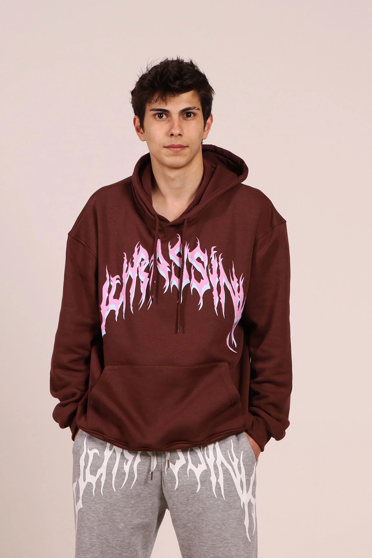 Erkek Baskılı Kapüşonlu Sweatshirt