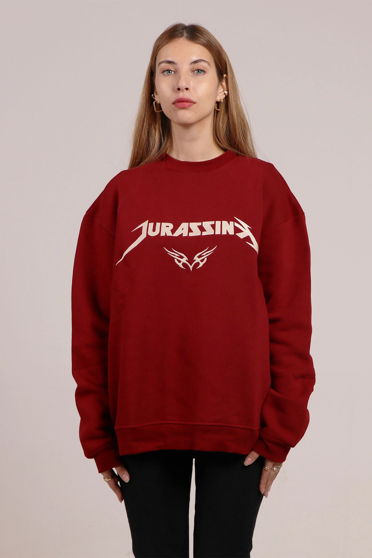 Kadın Nakış İşlemeli Bisiklet Yaka Sweatshirt