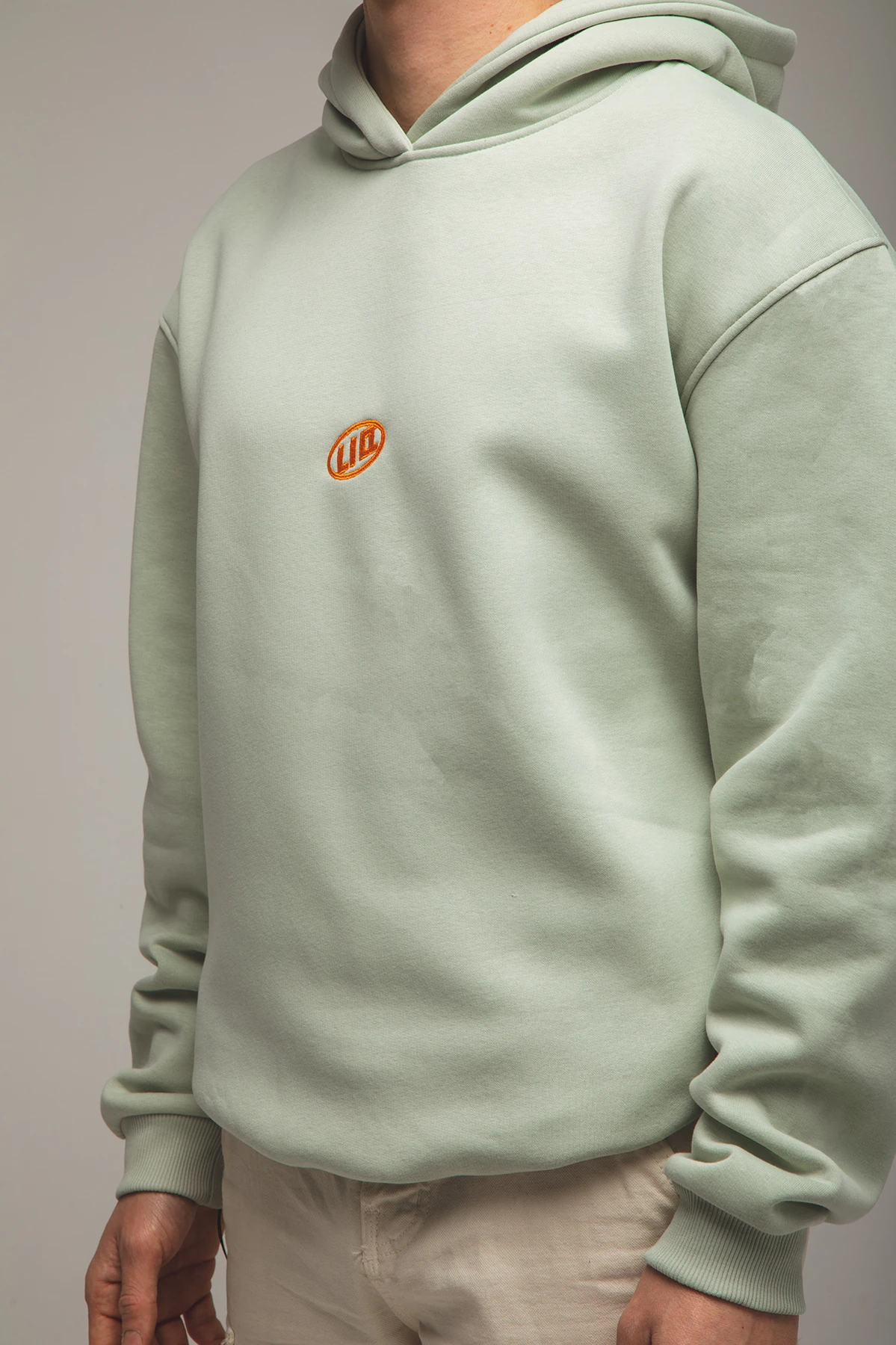 Erkek Nakış Baskılı Kapüşonlu Mint Sweatshirt