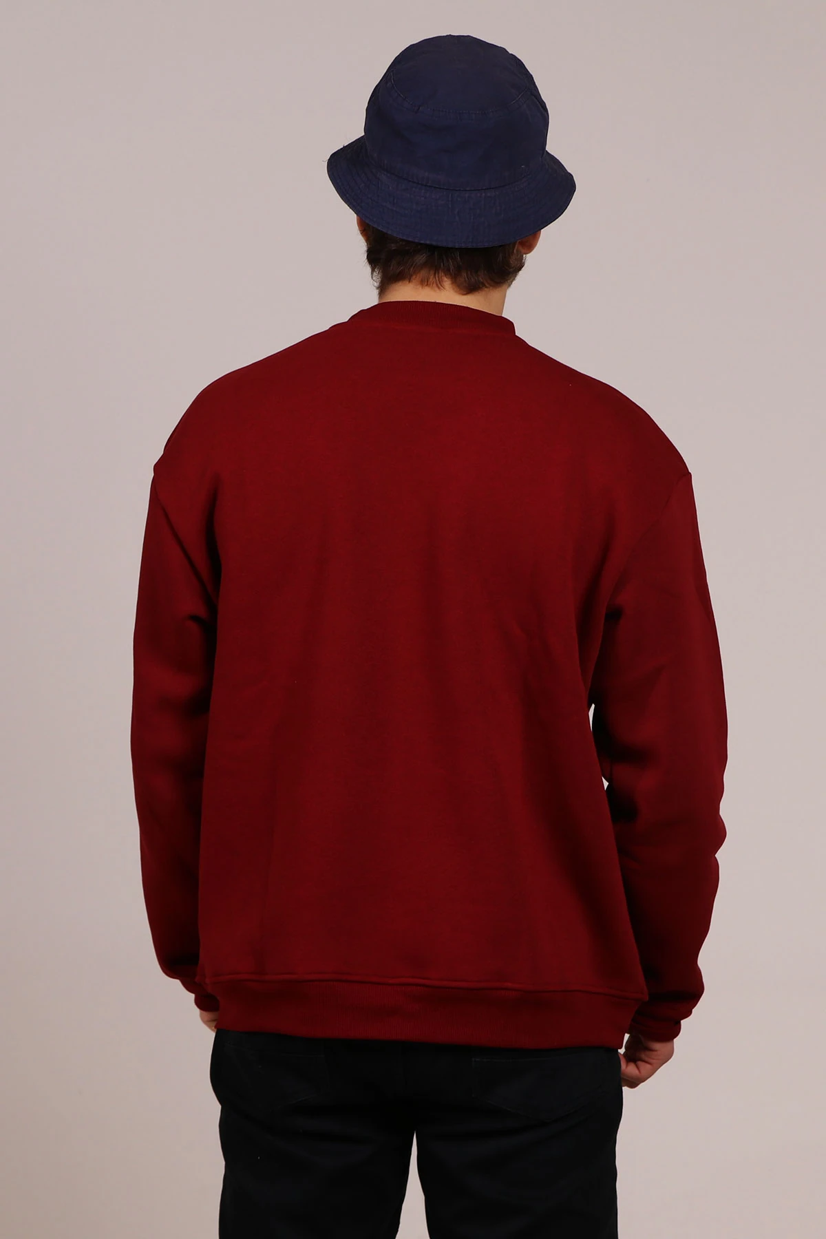 Erkek Nakış İşlemeli Bisiklet Yaka Sweatshirt